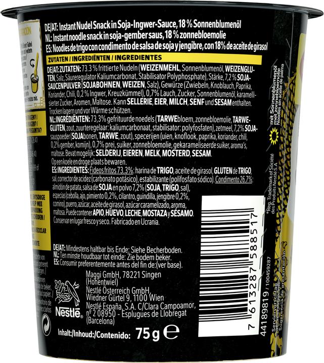 Valeurs nutritives et ingrédients Maggi MAGIC ASIA Saucy Noodles Coupe classique d'Asie (75 g)