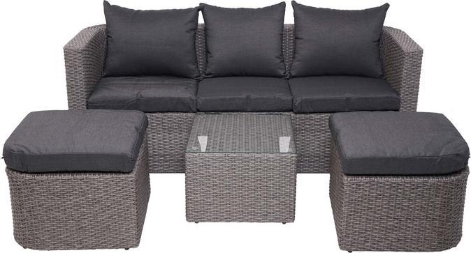 Swisshandel24 3in1 Set, Garden/Lounge Set Sun Island, Spun Poly Semi-Round Poly Rattan - Grey, Cushions anthr