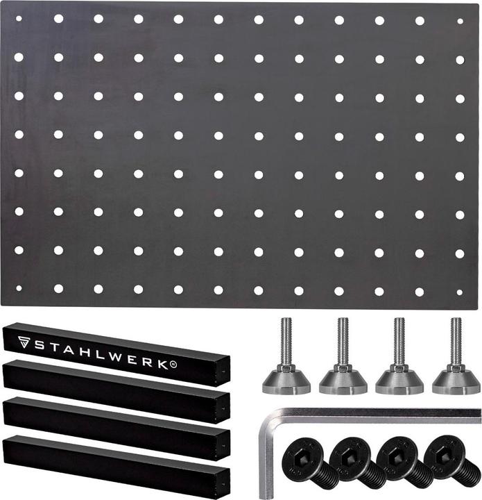 Immagine prodotto Stahlwerk Tavolo da saldatura kit fai da te piano di lavoro pesante da 12 mm in acciaio S355 (80 cm, 120 cm)