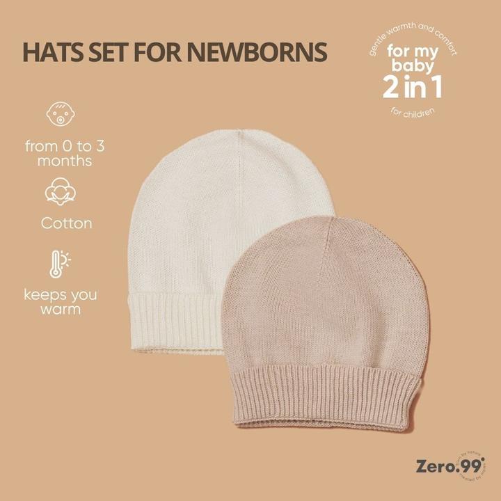 Zero.99 2er-Set Babymützen für Neugeborene, 100% Baumwolle