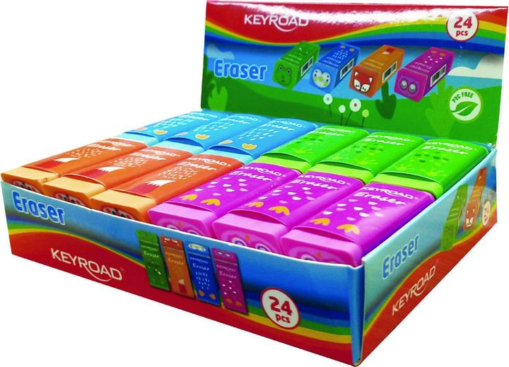 Actual product image Keyroad eraser, animals, display, colour mix