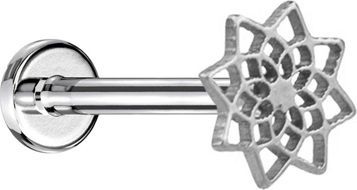 Produktbild Star Piercing Micro Labret Innengewinde silber Lotusblume von oben (ohne Messing, Chirurgenstahl 316L)