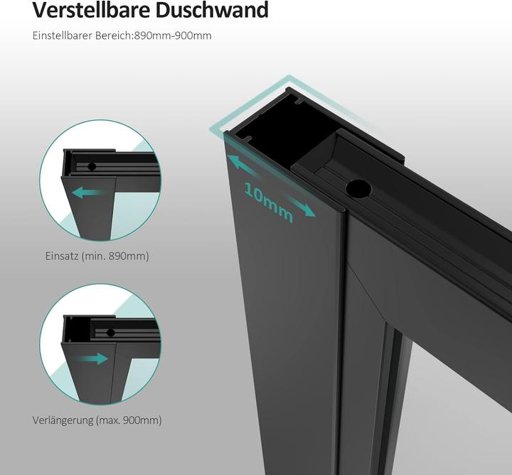 Produktbild Emke Walk-In Duschwand Glas 120x195cm, 8mm Glas einfache Reinigung, Duschtrennwand, Schwarz (195 cm, 120 cm, 200 cm)
