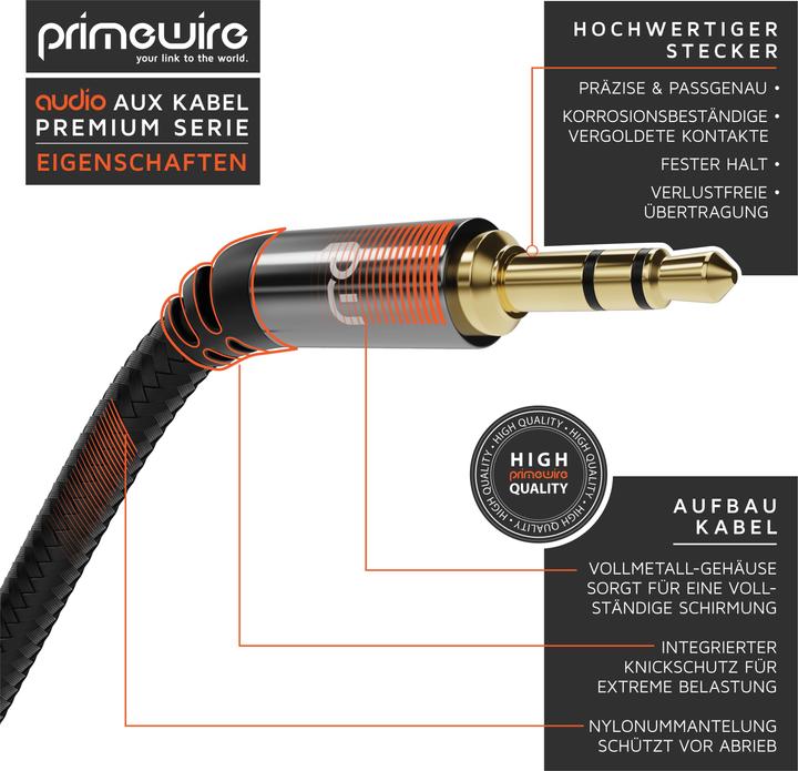 Immagine prodotto Primewire Cavo jack AUX da 3,5 mm, cavo audio con guaina in nylon, cavo audio da jack a jack da 3,5 mm (1.50 m, Connettore da 3,5 mm (AUX))