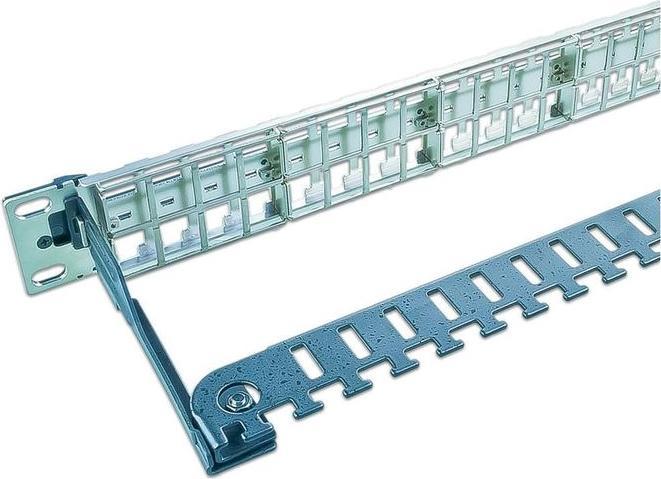 Actual product image Wirewin 48-port 1RU 19" patch panel, angled 0/45