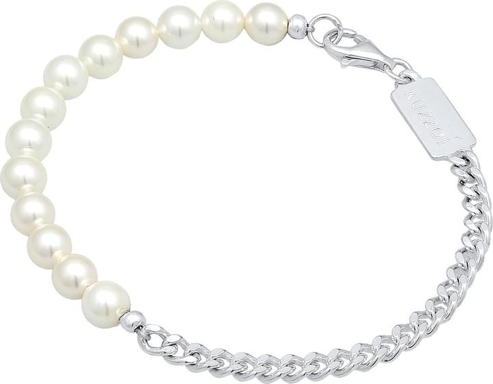 Produktbild Kuzzoi Armband Männer Panzerkette Massiv Perlen 925 Silber (21 cm, Edelstahl, Muschelkernperlen, 925 Sterling Silber, Keine Stein)