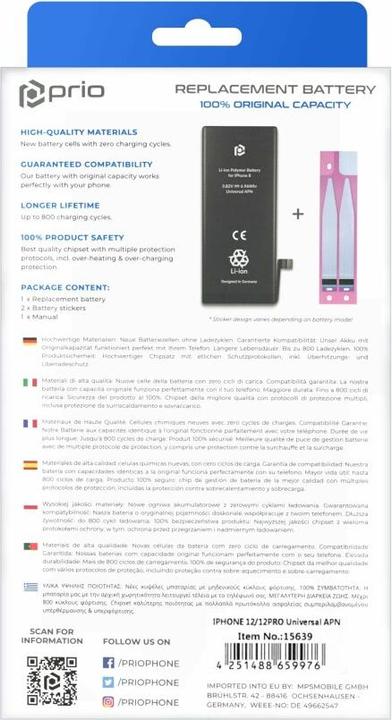 Image du produit prio Batterie pour Apple iPhone 12 / 12 Pro (Universal APN) (Batterie, iPhone 12, iPhone 12 Pro)