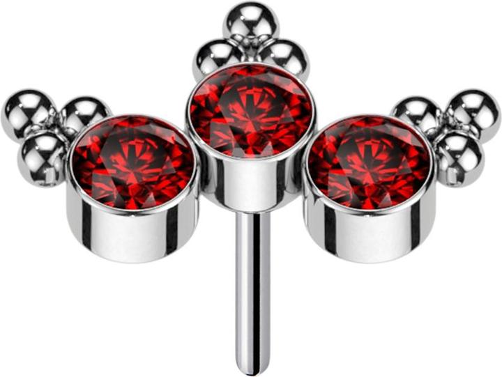 Produktbild Star Piercing Threadless silber dreiecks Kugeln drei Kristalle rot (Titan G23, ohne Messing)