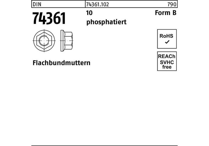 Produktbild Flachbundmutter DIN 74361 M14 x 1,5 SW19 10 phosphatiert