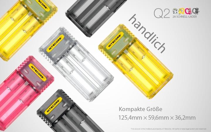 Immagine prodotto Nitecore Q2 - Caricabatterie rapido per batterie agli ioni di litio, 2 caricatori ad albero - 4 colori a (Caricabatterie senza batteria)