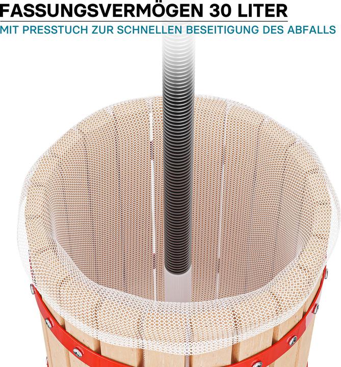 Image du produit Wiltec Pressoir à fruits 30L avec 3x Torchon à pressoir Moût Pressage Vin Cidre Broyage Fruits Pommes