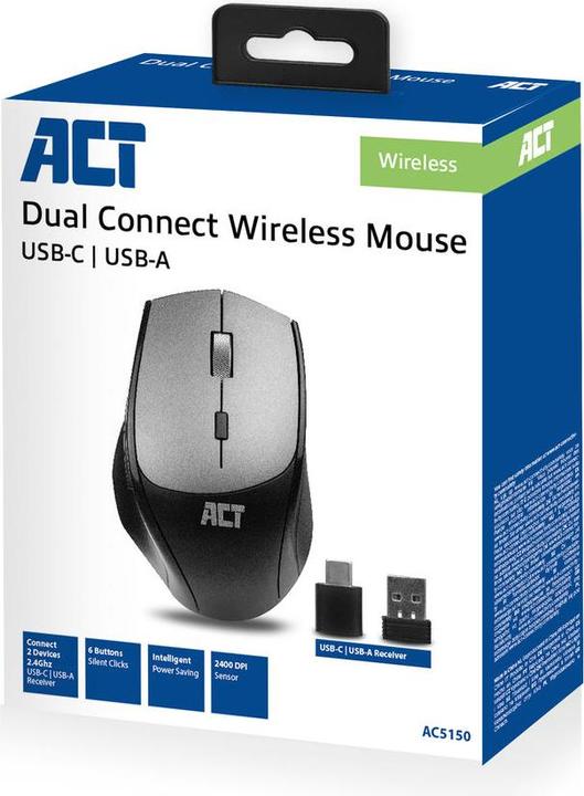 Image du produit Souris sans fil double-connexion, clic silencieux, 2400 ppp, noire (Sans fil)