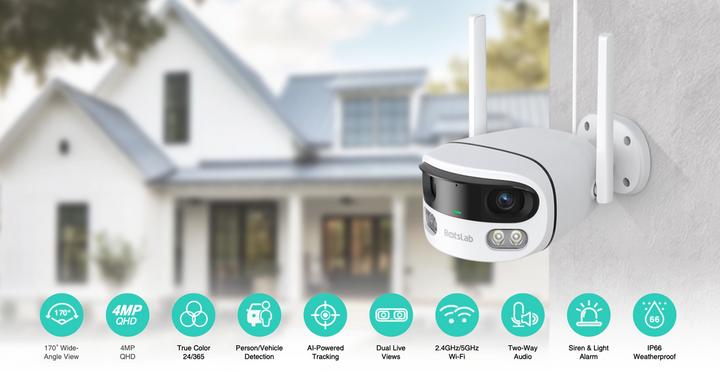 Produktbild Botslab Outdoor Dual-Lens Camera, 170° Wide-Angle View, Person/Vehicle Detection, Multi-scenes AI re (1920 x 1080 Pixels)