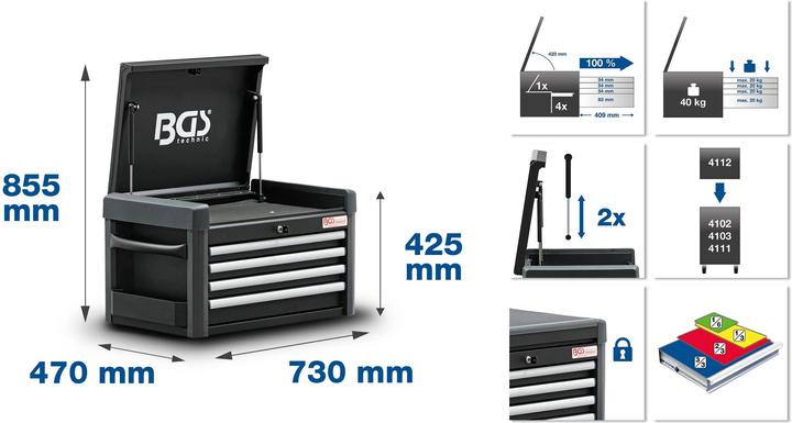 Actual product image BGS Workshop Trolley Attachment 4 Drawers empty (4 x)