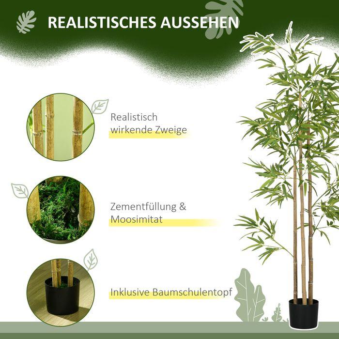 Actual product image Swisshandel24 Künstliche Pflanzen, Kunst Bambus, 180 cm Kunstpflanze mit 830 Blätter Grün (180 cm)