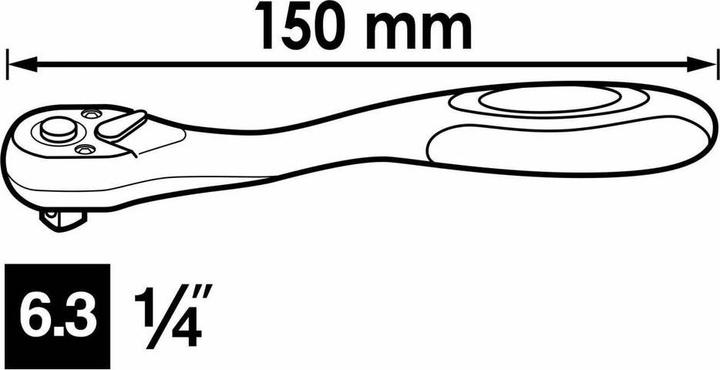 Immagine prodotto Vigor Cricchetto reversibile V6014 Quadro solido 6,3 mm (1/4 di pollice) Lunghezza totale: 150 mm (1/4")