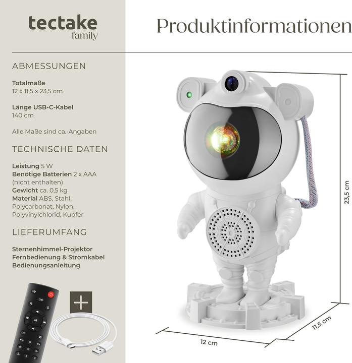 Immagine prodotto tectake Sternenhimmel-Projektor Astronaut, inkl. Bluetooth