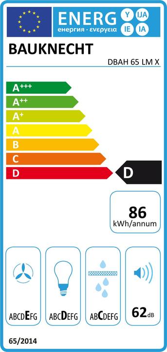 Energie-Label Bauknecht DBAH 65 LM X (Wandhaube)
