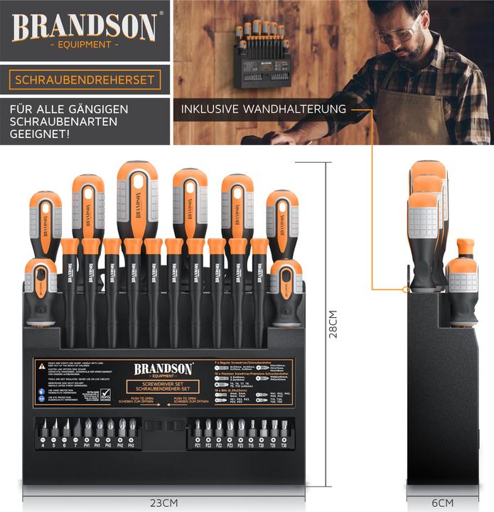 Image du produit Brandson Jeu de tournevis 36 pièces, magnétique, 18 embouts + porte-embouts, fente, Phillips, mécanique de (Escale, Recouvrement cruciforme Phillipps (PH), Pin-torx, Cruciforme PZ)