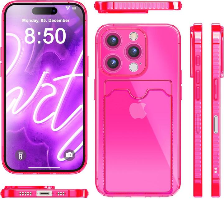 Immagine prodotto Nalia Portacarte trasparente in silicone trasparente al neon (Apple iPhone 16 Pro)