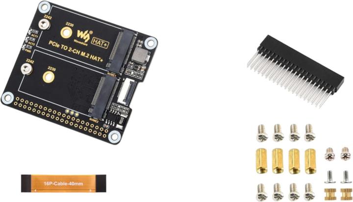 Actual product image WaveShare PCIe to M.2 HAT+ double SSD adapter for Raspberry Pi 5