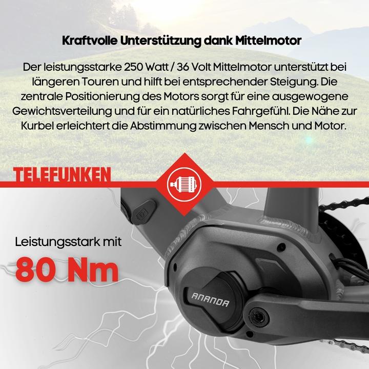 Actual product image Telefunken SUV E-Bike Herren SUV710 27,5 Zoll Mittelmotor 9-Gang Kettenschaltung (50 cm)