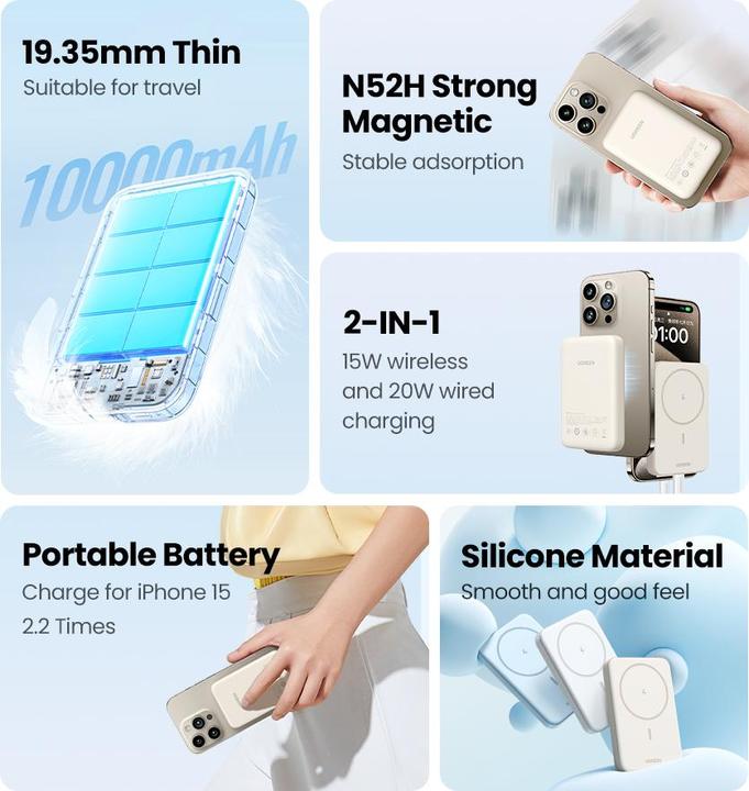 Immagine prodotto Ugreen Mini powerbank wireless con MagSafe (10000 mAh, 20 W, 37 Wh)