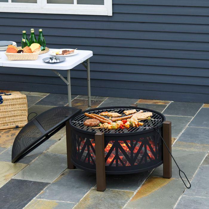 Produktbild Swisshandel24 2in1 Feuerschale, Funkenschutz, Grillrost, Schwarz+Braun (78 cm)