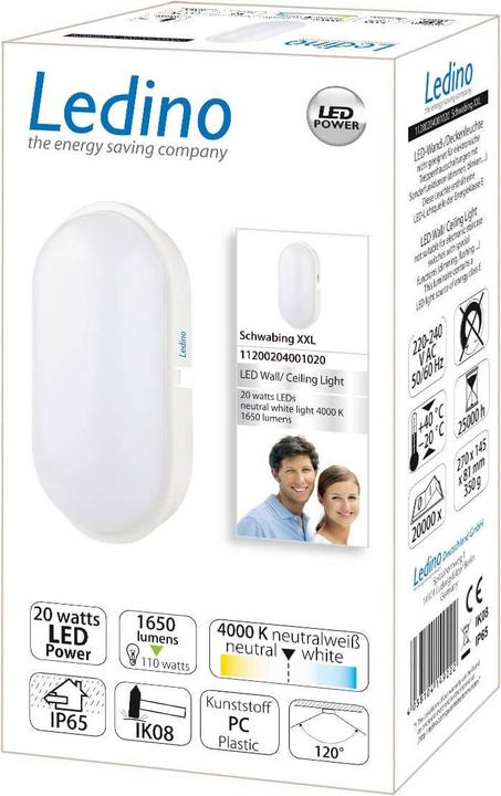 Actual product image Ledino LED wall/ceiling luminaire Schwabing XXL, 20W, IP65, IK08 neutral white (9019533271 lm)