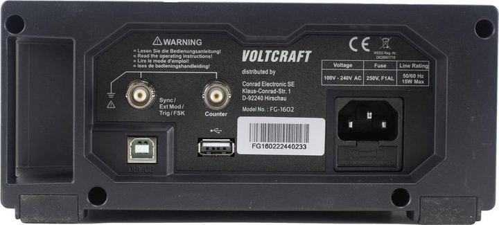 Productafbeelding Voltcraft FG-1602 Functiegenerator op netvoeding 1 µHz - 60MHz 2-kanaals arbitrair