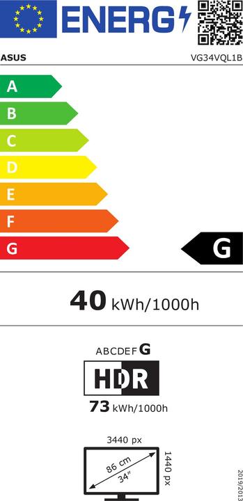 Energy Label ASUS TUF Gaming VG34VQL1B (3440 x 1440 pixels, 34")