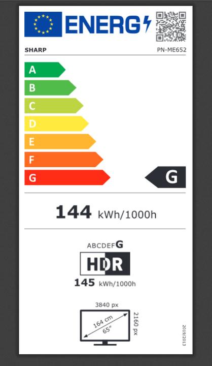 Energie-Label NEC ME652 65IN LFD UHD 450cd/qm (3840 x 2160 Pixel, 65")