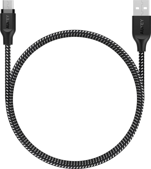 Actual product image Aukey CB-AM2 USB 2.0 Micro USB Braided Cable 2m Black/White (2 m, USB 2.0)