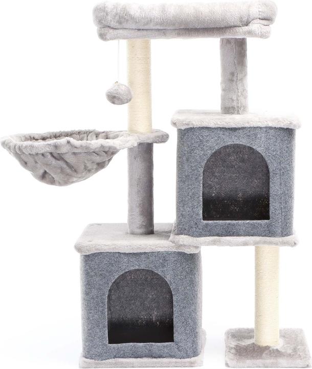 Produktbild Fudajo Kratzbaum Grau 2 Katzenhäuser 89,5cm Katzenkratzbaum Katzenmöbel Katze (89.50 cm, Grau)