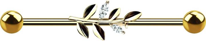 Image du produit Star Piercing Barbell 14k vergoldet mit Olivenblatt (Acier chirurgical 316L, Laiton)