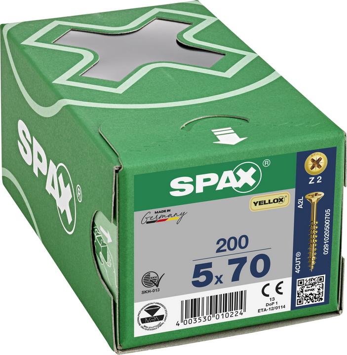 Actual product image Spax Screw R 88094 Countersunk head w.point/cross recess -PZ 5 x 70/41-Z Steel galvanised yellow (200 Screws per piece)