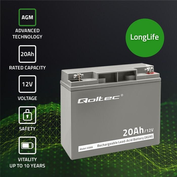 Immagine prodotto Qoltec 53066 Batteria AGM 12V 20Ah max. 300A