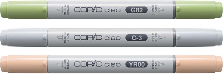 Actual product image Copic CIAO - Brand (G-82 Spring Dim Green, YR-00 Powder Pink, C-3 cool Gray No. 3, 6 mm, 3 x)