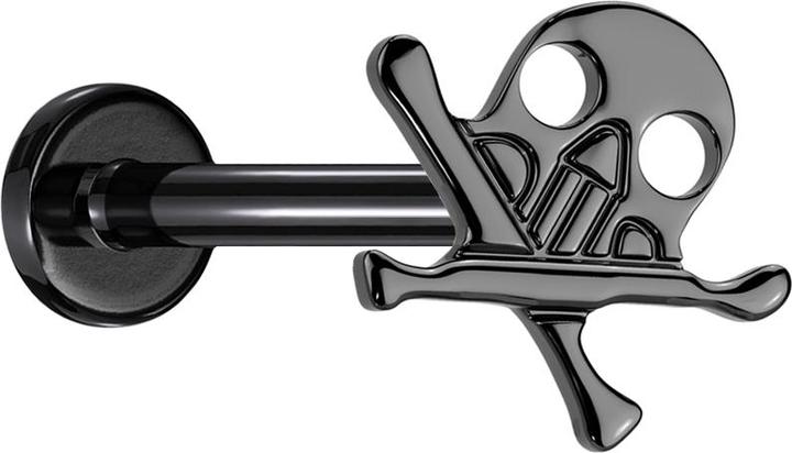 Star Piercing Micro Threadless Labret schwarz Totenkopf mit gekreuzten Knochen schwarz (ohne Messing, Titan G23)
