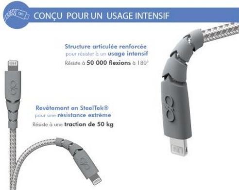 Produktbild Force Power Ultra-verstärktes USB A/Lightning-Kabel 2.4A Beständig gegen 50.000 Biegungen bei 180° 2m (2 m)