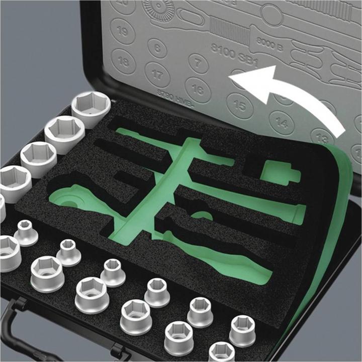 Actual product image Wera 8100 SB 2 Zyklop Speed Ratchet Set (24 mm, 18 mm, 11 mm, 12 mm, 20 mm, 19 mm, 15 mm, 13 mm, 21 mm, 14 mm, 23 mm, 22 mm, 17 mm, 16 mm, 6 mm, 9 mm, 10 mm, 8 mm, 7 mm)