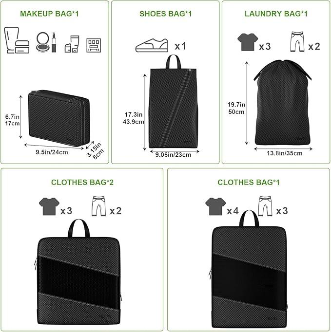 Image du produit Only-Bags.Store 6pcs Mode Nylon Compression Emballage Cube, accessoires de voyage légers Sacs d'organisation