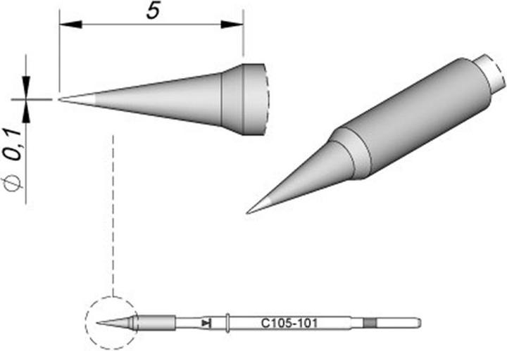 Actual product image JBC Tools C115101 Soldering tip round shape, straight Tip size 0.1 mm Contents 1 pc. (Soldering tip)