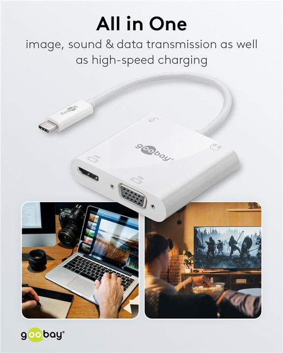 Actual product image Goobay USB-C™ Multiport Adapter HDMI™+VGA+PD 100 W, 1pcs. in polybag, White (HDMI, VGA)