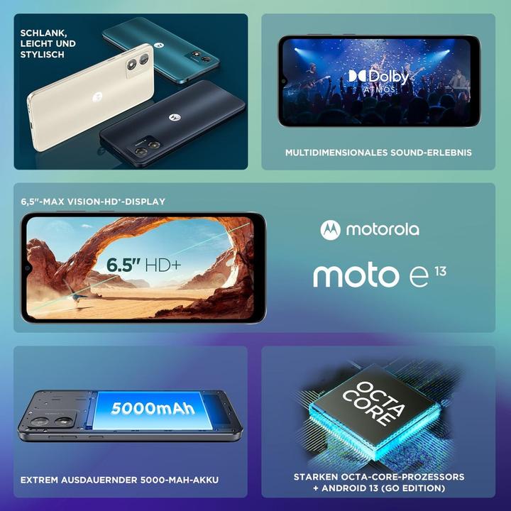 Actual product image Motorola Moto E13 (64 GB, Cosmic Black, 6.50", Dual SIM, 13 Mpx, 4G)