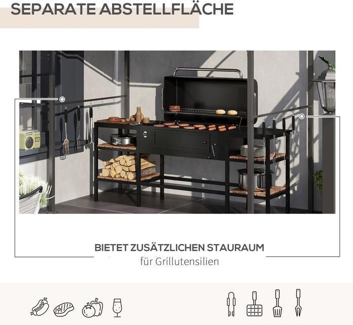 Actual product image Swisshandel24 Barbecue gazebo, rain cover, UV-resistant, with hooks, steel, polyester, beige, 215 x 150 x 220 cm (215 cm, 150 cm)
