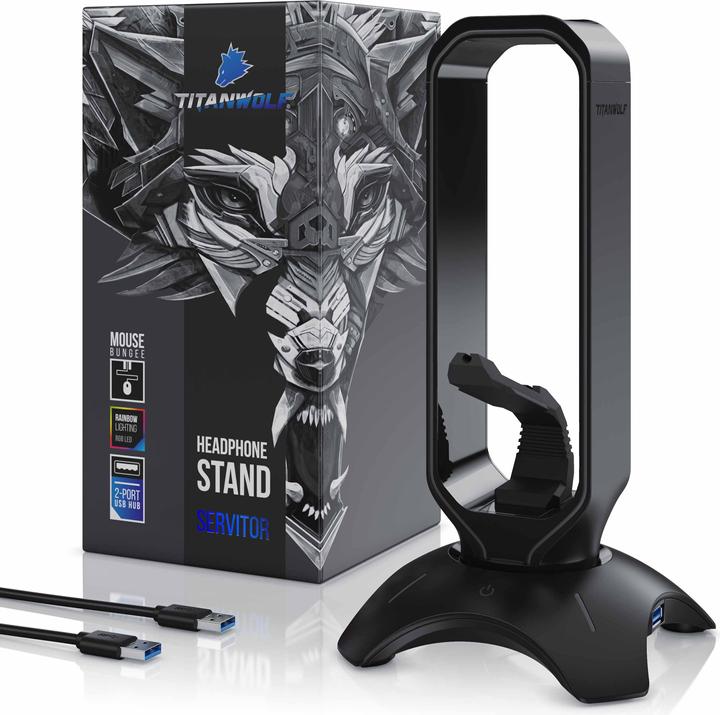 Produktbild Titanwolf Kopfhörerständer RGB LED mit USB Hub