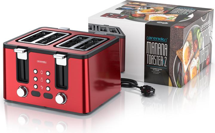Produktbild Arendo Toaster 4 Scheiben Kurzschlitz, Wärmeisolierendes Doppelwandgehäuse, Edelstahl, Automatik, 1750 W (EU-Stecker)