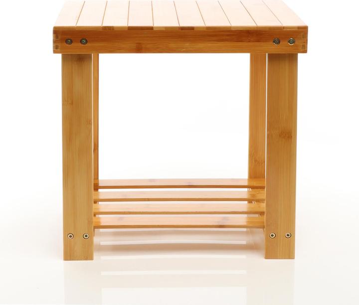 Actual product image Toboli Seat Stool 440x280x408mm Bamboo Side Table End Table Wooden Bath Stool w/Shelf Natural Design