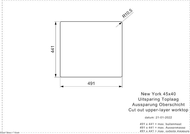 Produktbild Reginox Spülbecken, Edelstahl Küchenspüle New York 45x40 cm R35528 (Einbauspüle, 44 cm, 49 cm)